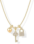 PAVOI 14K Gold Plated Dainty Necklace with Charms Set - Hypoallergenic Adjustable Chain Gold Charm Necklace for Women - Small Motif & Mantra 2 and 3-Pack Removable Pendants - Cute Jewelry Gifts