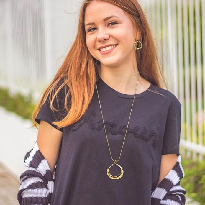 Madison Tyler Gold Plated Jewelry Set for Women | Silver Teardrop Pendant Necklace Trendy | Long Necklace with Snake Chain | Fashion Dangle Earring Set