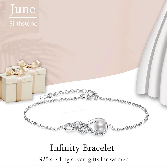 Birthstone Bracelets for Women 925 Sterling Silver Created Gemstone Bracelet Infinity Pendant Jewelry for Her, 6.7"+1.2"
