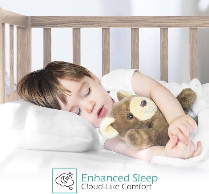 Nestl 4 Pack Toddler Pillow for Sleeping 13 x 18, Small Kids Pillow for Travel, Car, School, Nap, & Toddler Bed, Machine Washable Soft Cotton Toddler Pillow 2 Year Old and Up - White