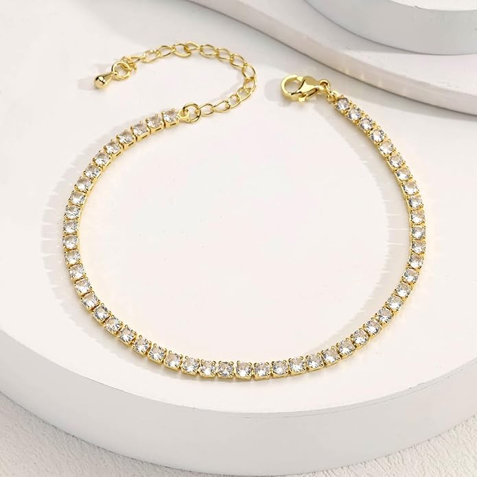 14K Gold Anklets for Women Waterproof Rhinestone Ankle Bracelet Layered Cuban Link Chain Diamond Anklet Beach Jewelry for Women