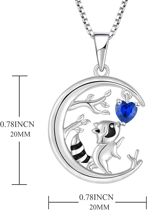 STARCHENIE Raccoon Necklace 925 Sterling Silver Heart Birthstone Pendant Cute Animal Jewelry for Women