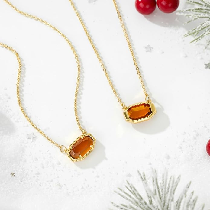 Birthstone Necklace for Women 14K Gold Plated Dainty Pendant Teen Trendy Stuff Jewelry Gift Chain 17+3 Inch
