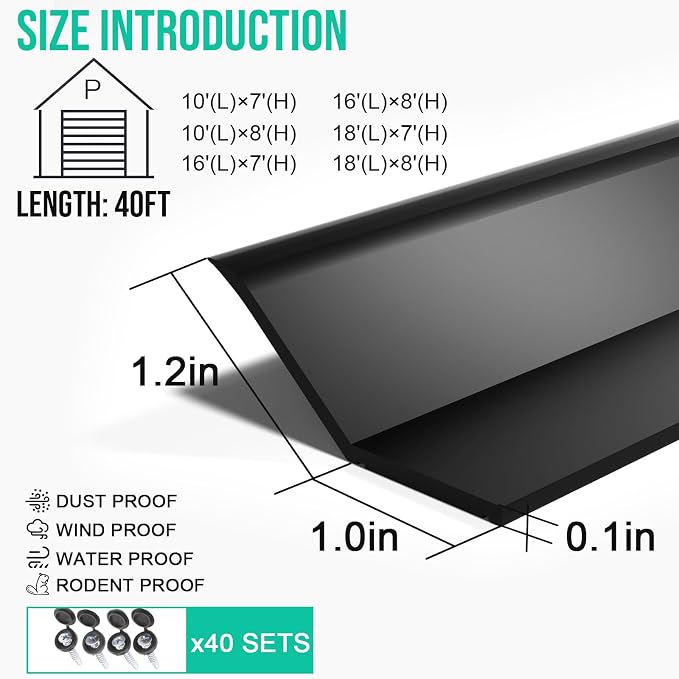 Garage Door Seal Top and Sides - 40FT TPE Garage Door Weather Stripping Kit - Image 2