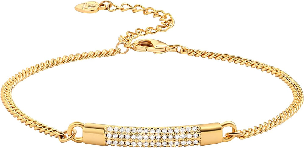 PERNNLA PEARL Dainty Gold Bar Bracelet for Women Simple Delicate Thin Cuff Bangle Hook Bracelet 18K Gold Plated Handmade Minimalist Jewelry