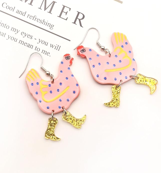Acrylic Boot Big Chicken Earrings,Funny Colorful Boots Chicken Drop Dangle Earrings,Cock Hen Foot Chicken Earrings for Women Farm Design Lovely Gift
