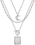 MJartoria Layered Initial Necklaces for Women Trendy, 14K Gold Plated Brass Simple Moon Choker Square Letter Pendant Necklace, Paperclip Chain Necklaces Jewelry Gifts