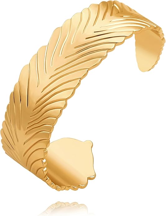 PERNNLA PEARL Dainty Gold Bar Bracelet for Women Simple Delicate Thin Cuff Bangle Hook Bracelet 18K Gold Plated Handmade Minimalist Jewelry