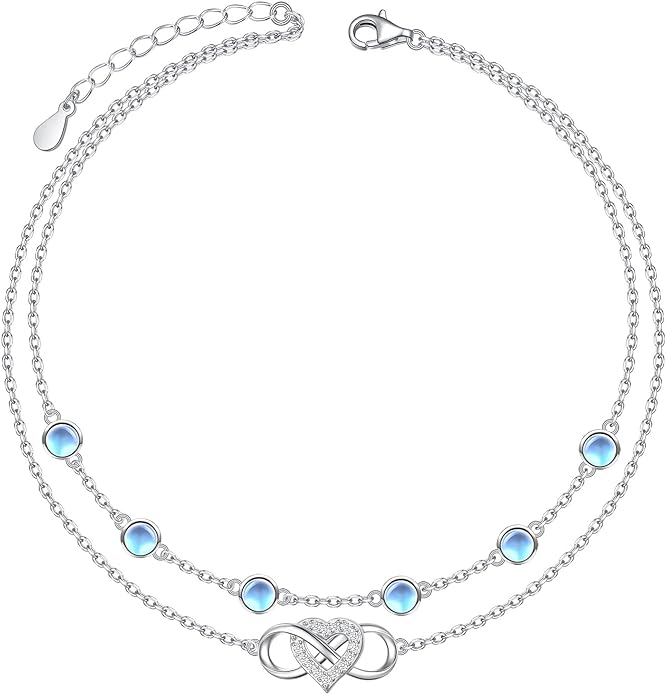 S925 Sterling Silver Ankle Bracelets Anchor/infinity/Starfish Anklet for Women Blue Opal Moonstone Anklet Foot Chain Beach Anklets Jewelry