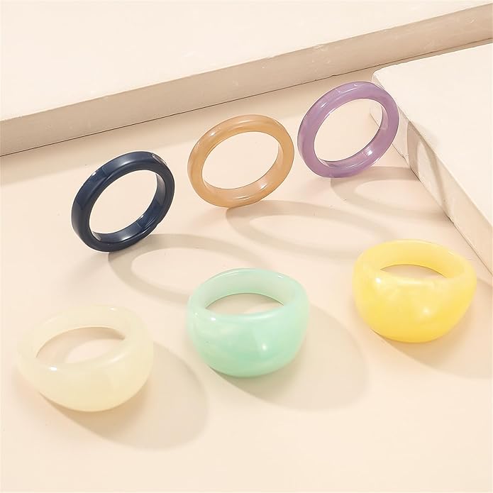 Multicolor Resin Chunky Rings for Women,Acrylic Plastic Rin Knuckle Finger Cute Trendy Aesthetic Y2k Statement Ring Vintage Simple Geometric Rings Jewelry
