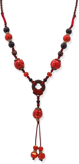 MINACHI Boho Hippie Colorful Ceramic Beads Strand O Ring Circle Charm Long Y Necklace, Vintage Bohemian Statement Jewelry Gift for Women