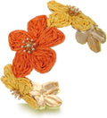 Raffia Flower Cuff Bracelet for Women, Floral Chunky Bangle Wide Open Cuff Statement Bracelet