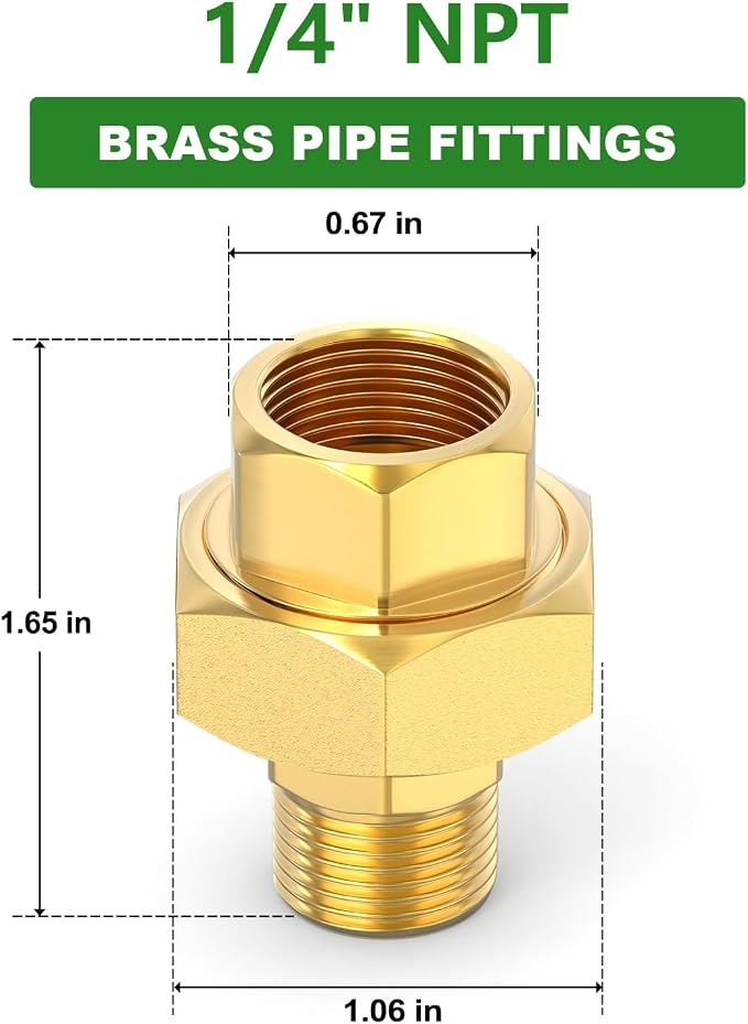1PCS Brass Union，1/4" NPT Male x 1/4" NPT Female Brass Pipe Fitting - Image 2