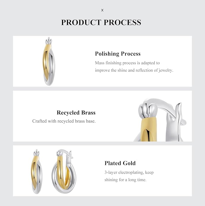 WOSTU 14K Gold Plated Two-Tone Oval Hoop Earrings for Women, Water Drop Design Lightweight Huggie Earrings,925 Sterling Silver Posts Double Drop Chunky Hoops Hypoallergenic Ear Buckles