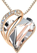 Leafael Rose Gold Plated Necklace for Women: Heart Shaped Birthstone/Healing Crystals Center, Dazzling Cubic Zirconia, Hypoallergenic Chain (18"+2"), Jewelry Gifts for Anniversaries and Birthdays