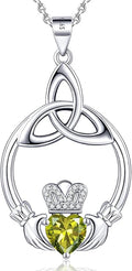 Gift Birthstone Necklaces for Women 925 Sterling Silver Irish Claddagh Necklace for Women Heart Birthstone Pendant Necklace Anniversary Birthday Gifts for Wife Lady Cable Chain 18"+2"