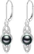 Tahitian Black Pearl Earrings Gifts for Women Wife Celtic Dangle Drop Earrings Wedding Birthday Anniversary Jewelry Valentines Christmas Day Gifts 925 Sterling Silver