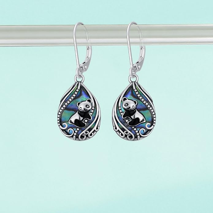 Animal Earrings 925 Sterling Silver Abalone Shell Dangle Drop Earrings Leverback Earrings Cute Animal Jewelry Gifts for Women Girlfriend