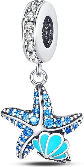 925 Sterling Silver Charms Bead for Bracelets Necklaces, Star Moon Crescent Sun Solar Pendent, Blue Ocean Starfish Shells Turtle Crab Starry Sea Cute Jewelry Birthday Gifts for Women Men