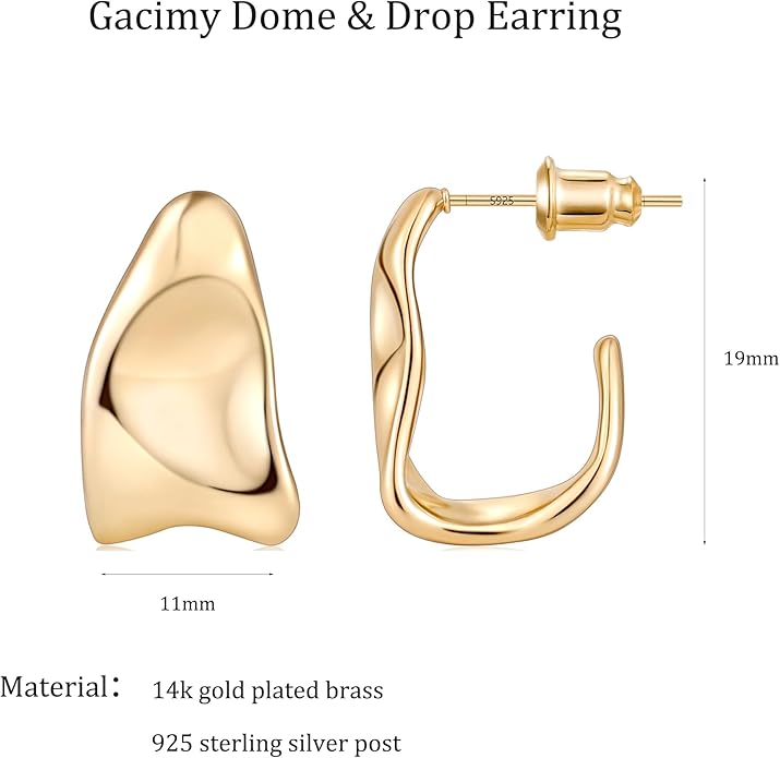 Gacimy Chunky Earrings for Women, Teardrop Earrings with 925 Sterling Silver Post, 14K Gold Plated Statement Drop for Women