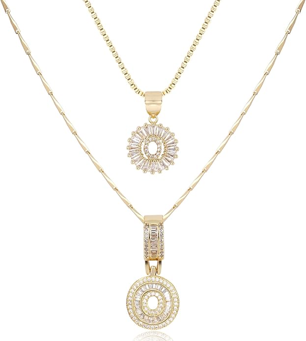 14K Gold Plated Alphabet Necklace Cubic Zirconia Letter Pendant, Personalized Name Jewelry Gift for Women, Customizable A-Z, Birthday/Mothers Day Gifts for Womens