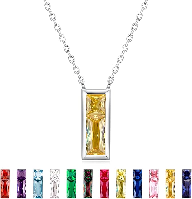 SUNFEEL Birthstone Necklace for Women, S925 Sterling Silver Necklaces with Square Cubic Zirconia Gemstone Necklace Women's Jewelry Anniversary Birthday Gifts for Women Mom Wife Her
