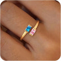 Honsny Gold Birthstone Rings for Women Non Tarnish 14K Gold Plated Adjustable Emerald Ring Cubic Zirconia Gemstone Promise Ring for Her Engagement Personalized Waterproof Jewelry Gifts for Birthday