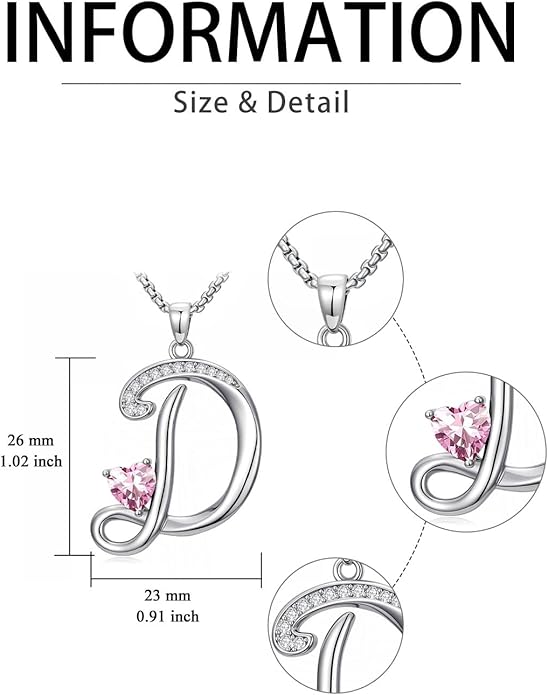 Valentines Day Gifts for Women Alphabet A to Z Initial Birthstone Pendant Necklaces for Women - 18k White Gold Plated Personalized Name Jewelry Valentine Mothers Day Birthday Gifts for Women Her Girlfriend