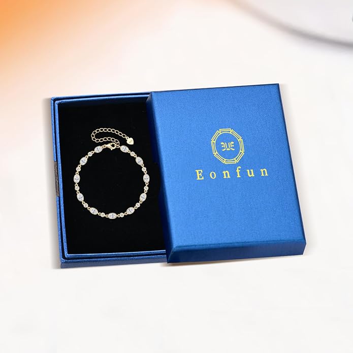 Oval Moissanite Link Bracelet for Women, 3.6cttw D Color VVS1 925 Sterling Silver Adjustable Oval Moissanite Bracelets for Mom Wife Birthday Jewelry Gifts