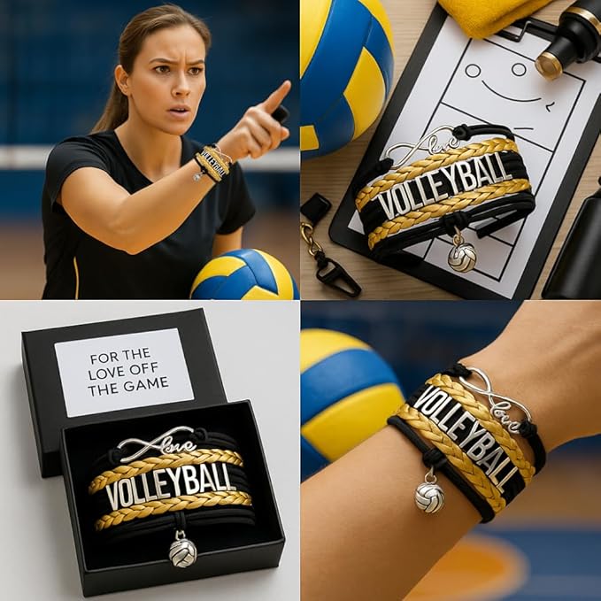 Volleyball Bracelets For Girls- Ideal Volleyball Gifts & Souvenirs. Adjustable Charm Bracelet with Moveable Letters, Infinity Symbol & Silver Volleyball Charm. Fashionable Bracelets by SportyBella.