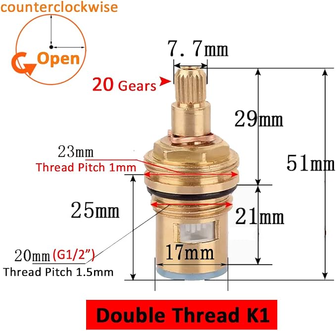 Faucet Ceramic Cartridge Valve, G1/2" Brass Tap Ceramic Disc Cartridges - Image 2