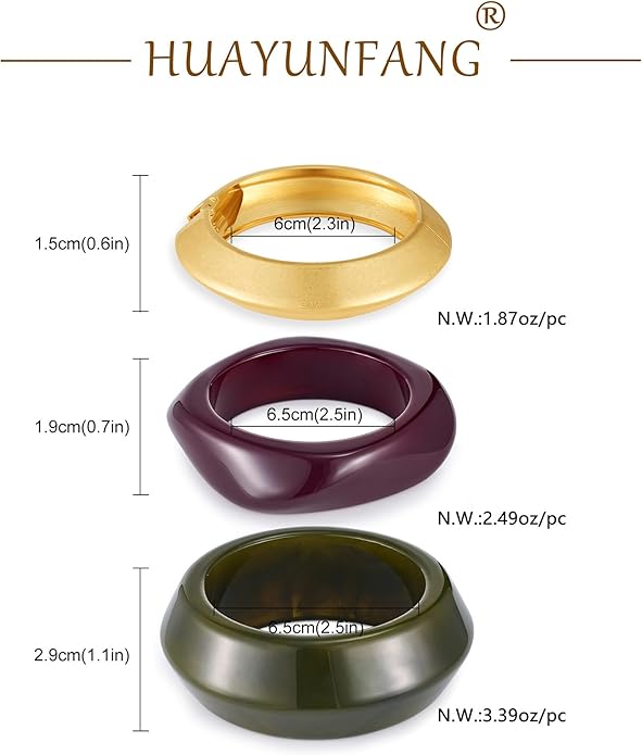 Chunky Resin Bracelet for Women Vintage Tortoiseshell Resin Bangle Bracelets Set Wide Acetate Wristband Acrylic Bracelet Statement Jewelry