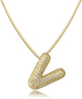 SKQIR Diamond Initial Letter Necklace for Women Bubble Gold Plated Puffy Balloon Alphabet Crystal Zircon Pendant Name Necklace Dainty Charms Trendy Jewelry Gift for Women