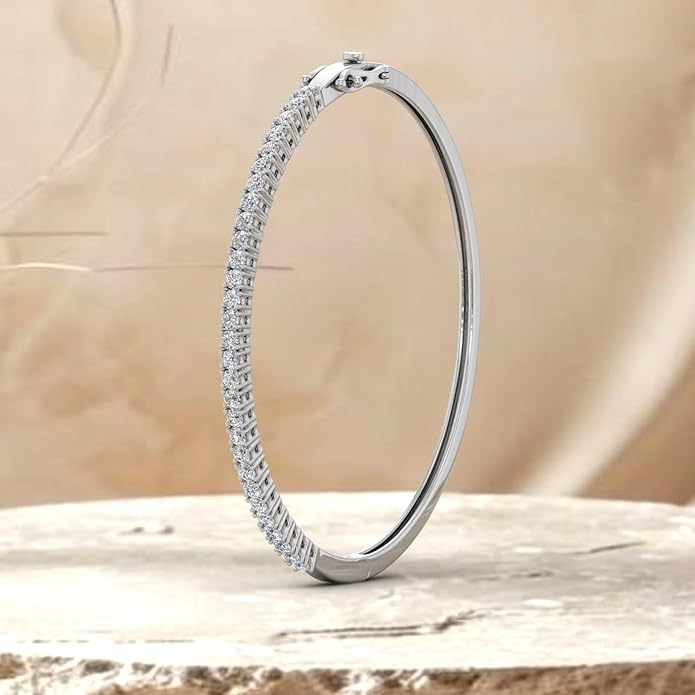1.5 Carat Round Cut Prong Set Natural Diamond Womens Bangle Bracelet in 14K Gold (SI1-SI2 Clarity)