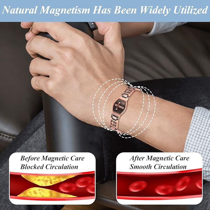 Vicmag 2PCS Men Copper Magnetic Bracelets for Couple Double Row 99.9% Solid Pure Copper Cross Bracelet Gift with Adjustment Tool