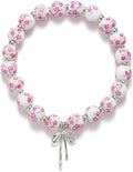 Beads Bow Charm Bracelet for Women Flower Vintage Bracelet Handmade Stretch Beaded Dainty Romantic Jewelry Gifts
