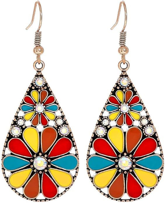 Colorful Green Teardrop Earrings for Women - Bohemian Style Enamel Dangle Earrings Lightweight Fashion Jewelry for Daily/Wedding/Party