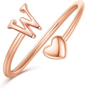 Initial Rings for Women Girls - Valentines Day Gifts for Her, Adjustable Rings for Women Non Tarnish Letter A-Z Dainty Heart Ring Teen Girls Gifts Trendy Stuff Personalized Jewelry Gift