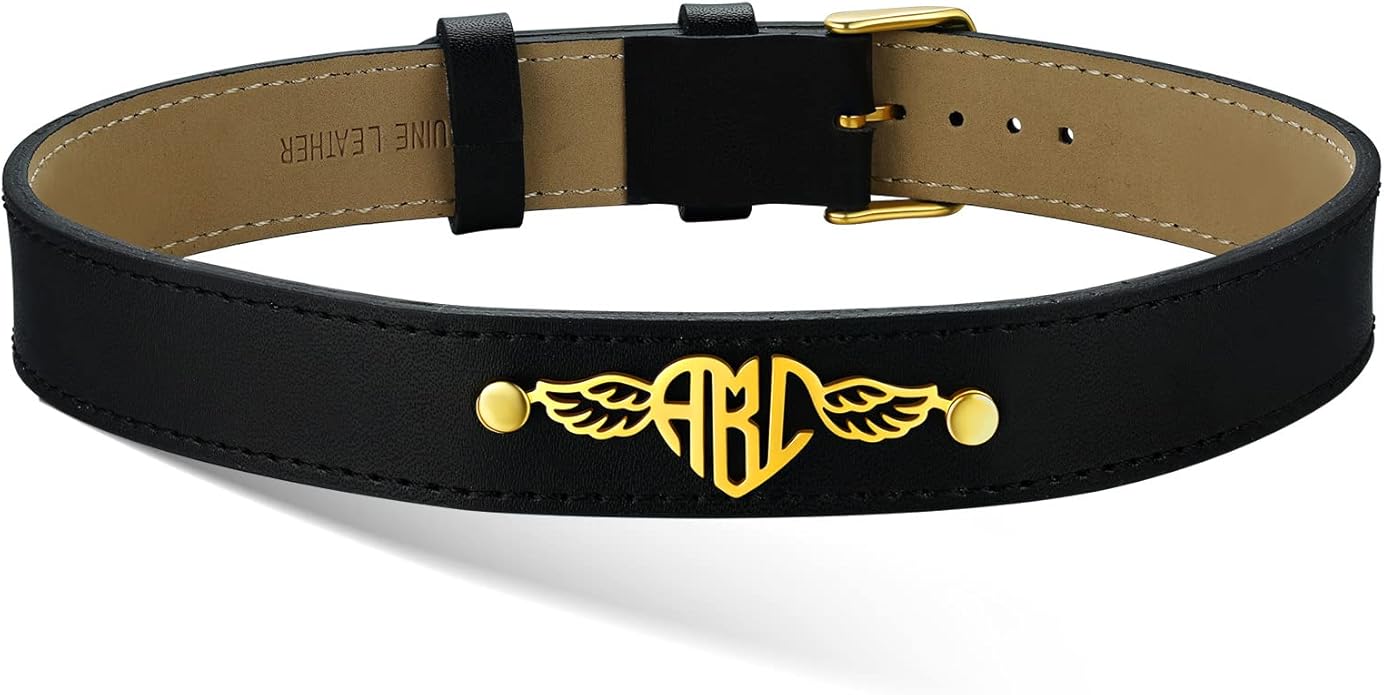 Custom4U Personalized Black Leather Choker Necklace with Picture/Name/Initials/Letters Charm,Custom Made Adjustable Choker Collar Gothic Punk Necklaces Jewelry Gifts for Women