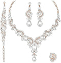 CSY Elegant Crystal Necklace Earrings Bracelet Ring Bridal Wedding Party Costume Jewelry Sets for Brides Women