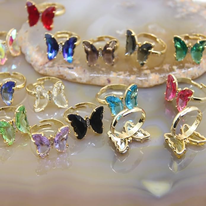 MISS RIGHT Butterfly Crystal Jewelry Set with Butterfly Necklace Stud Earrings Bolo Bracelet Adjustable Ring for Women Trendy, Iridescent Y2K Dainty Butterfly Jewelry Gifts