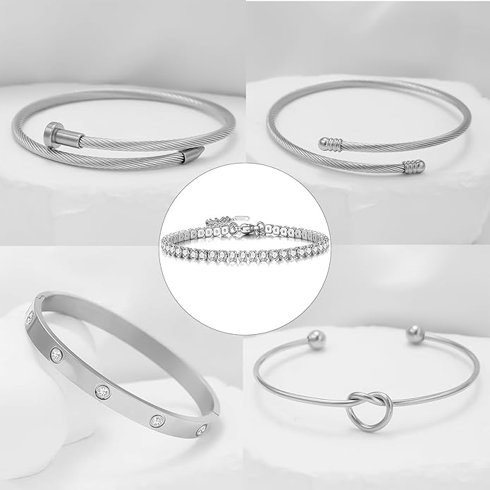 18 K Gold Plated Love Bangle Bracelet Stack Cuff Jewelry for Women Jewelry Set for Women Gift with Box