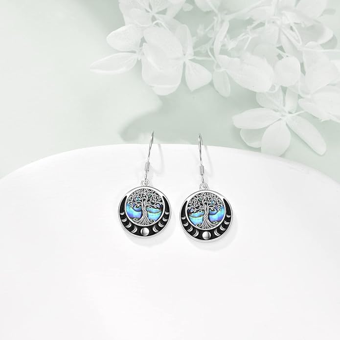 Tree of Life Earrings Sterling Silver Celtic Tree of Life Abalone Shell Dangle Drop Earrings for Women Jewelry