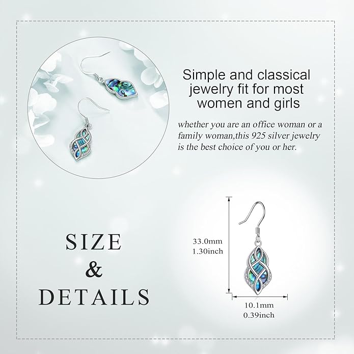 Abalone Shell Dangle Drop Earrings for Women 925 Sterling Silver Filigree Bohemian Earrings Jewelry Gift