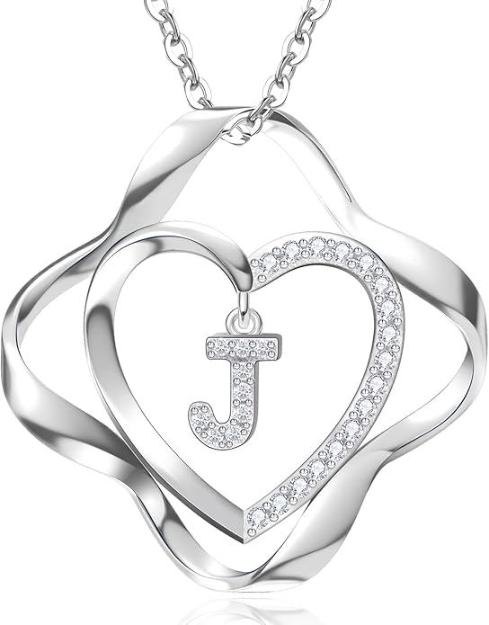 RIVIKO Valentines Day Gifts for Her-Love Knot Initial Necklace,925 Sterling Silver Letter Pendant Necklaces,Personalized Alphabet Jewelry Christmas Birthday Gifts for Women Wife Mom Friend