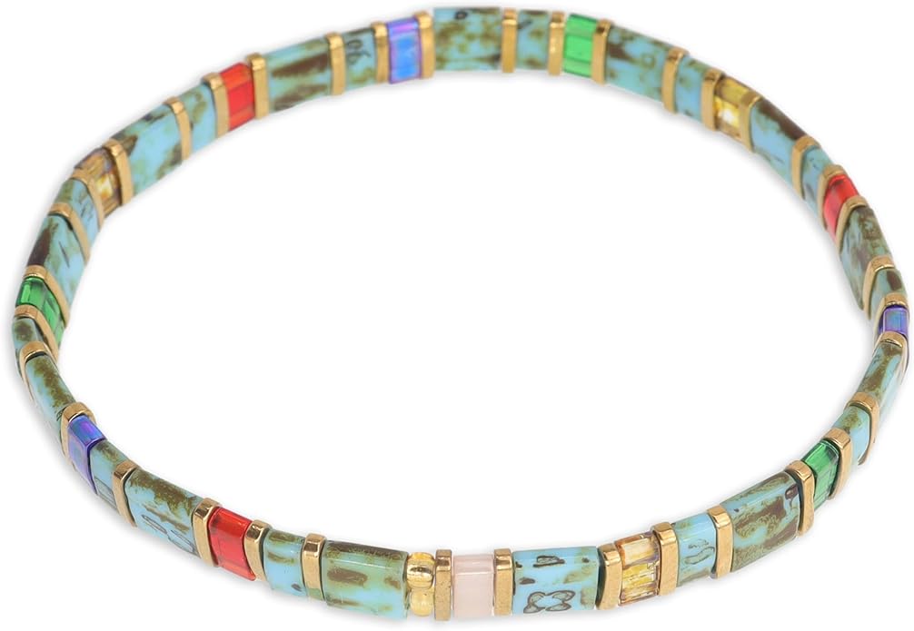 Sonateomber Tila Flat Beaded Stretch Bracelets for Women, Trendy Unique Colorful Square Beads Handmade Stack Bracelet Friendship Accessories Fashion Jewelry Gift