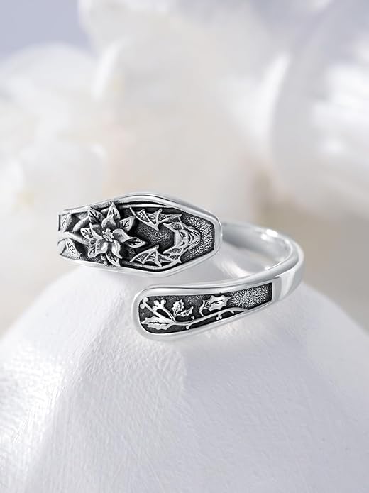 Midari Sun and Moon/Bee/Celtic/Life of Tree/Lotus Spoon Ring for Women 925 Sterling Silver Adjustable Ring Open Ring for Women Men Halloween Birthday Gift