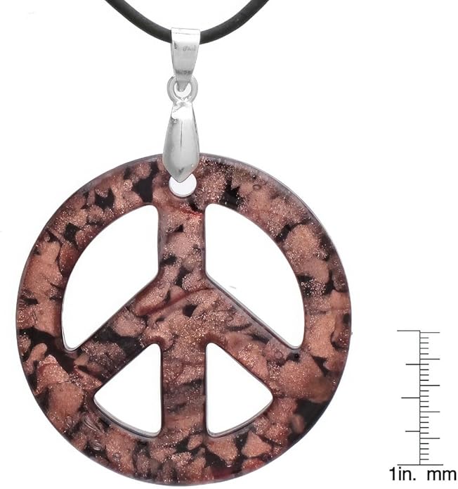 BESHEEK Murano Inspired Peace Sign Blown Glass Lampwork Art Pendant Necklace for Women Handcrafted Artisan Hypoallergenic Italian Style Jewelry
