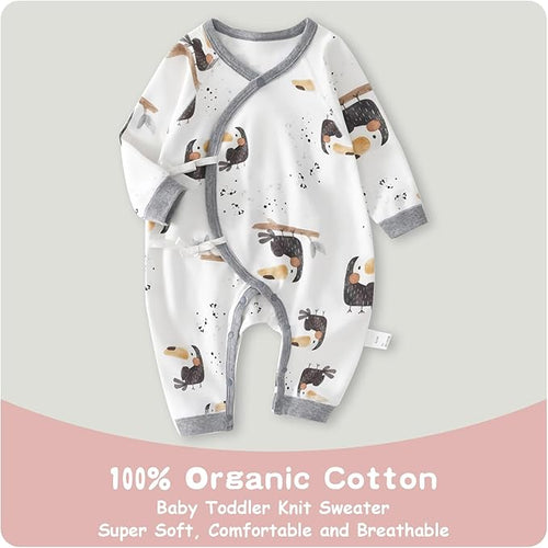 100% Organic Cotton Soft 0-6 Months Unisex Footless Newborn Baby Sleepers Pajamas Romper Boys Girls Long Sleeve