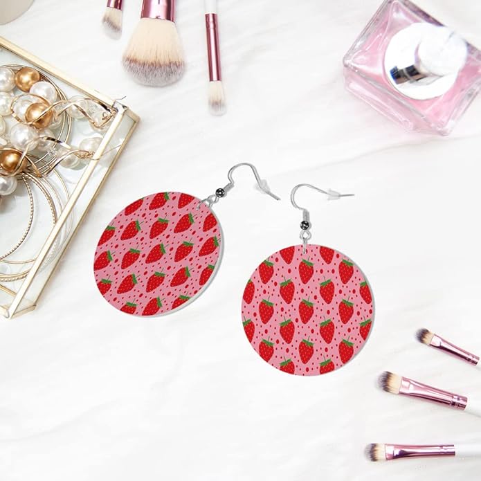 Swono Dinosaurs Round Faux Leather Earrings for Women Adorable Funny Cartoon Dragon Animal Tree Funny Lightweight Double-Side Printed Drop Dangle Earring for Birthday Party Gift